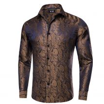 Frühling Herbst braun Herren Seiden hemden Designer Paisley Turndown Kragen Slim Fit Shirt für männliche Business Hochzeits geschenk Party Hi-Tie
