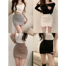 Hot Girl Black Asymmetrical Pleated Bodycon  Skirt Women's High Waist Slimming Short A-Line Skirt Spring Fashion