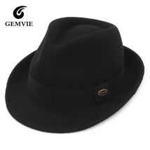 GEMVIE 100% Wolle Schwarz Retro Jazz Hüte Männer Filz Fedoras Herbst Winter Outdoor Solide Trilby Panama Hut mit Gürtel