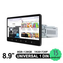 Autoradio stereo orizzontale da 8,9" aggiornato Android Auto e Apple CarPlay Multimediale di navigazione GPS Single Din per la maggior parte dei veicoli