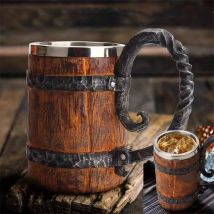 600ml Wikinger Holz Stil Bierkrug Weihnachts geschenk Simulation Holzfass Bier becher doppelwandige Trinkbecher Metall isoliert