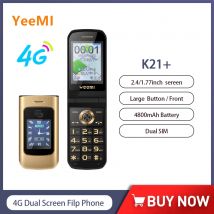 YEEMI K21+ 4G LTE Flip-Funktion Telefon 2,4" Dual SIM 4800mAh Große Taste Für Ältere Günstige Clamshell-Handy Russische Tastatur
