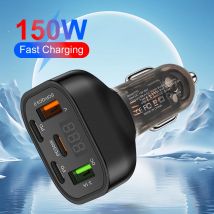 5 Ports 150 W USB Schnellladegerät PD+QC3.0 Typ C Schnelles Zigarettenanzünder-Ladegerät für iPhone Samsung Huawei Xiaomi