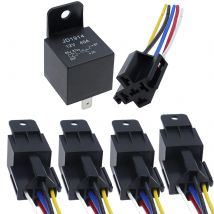 5Pcs Automotive Relay 12V or 24V 5Pin 40A Car Relay with Black Red Copper Terminal Auto Relay Socket SPDT Harness Cable
