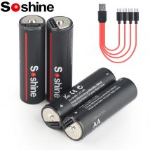 Soshine USB AA 2600mWh batterie al litio 1.5V 2600mWh batteria ricaricabile agli ioni di litio con cavo USB 4 in 1 per Mouse con telecomando