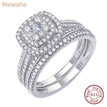 Newshe 2 Stücke Eheringe für Frauen Solide 925 Sterling Silber Verlobungsring Braut Set 1,6 Karat