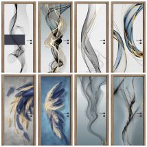 Minimalistische abstrakte Linie Türaufkleber Tapete selbstklebende schwarz-weiße Linien Kunstwandbild für ganze Tür Wohnung Home Decor