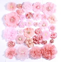 10 Stück Pfirsich-Serie, handgefertigt, Rosen-Chiffon-Stoff, künstliche Blumen für Hochzeitseinladung, Kleidung, Hüte, Bastelprojekte