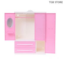 1Pcs ABS Three-door Pink Modern Wardrobe 1/12 1/6 Dollhouse Miniature For Dolls Furniture Clothes Accessories Toys