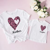 Familie Passende Outfits Leopard Herz Druck Familie Kleidung Mutter Tochter T-shirt Sommer Familie Kurzarm T-shirt Familie Geschenk