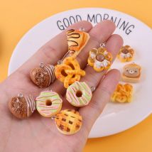 10Pcs Simulation Food Bread Toast Donuts Pendant Charms DIY Baking Charms for Jewelry Making Necklace Earring Key Chanis
