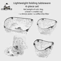 ISE MOUNT 4-teiliges ultraleichtes Klappservierset für den Außenbereich, tragbare Schüssel, Teller, Kaffeefiltertrichter, Wasserbecher
