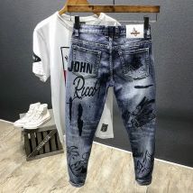 Punk Grafik Hip Hop mit Aufdruck Jeans für Männer Haremshose Männliche Cowboyhose Hohe Qualität Lose 2025, Trend Winter Denim Goth