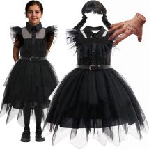 2025, Tag vor Donnerstag, Film Weirdo, Rollenspiel-Kostüm mit Gürtel, Mädchen-Abschlussballkleid, weiches Kleid, Gothic-Familie, schwarzes Halloween-Kleid