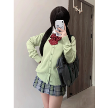 Women's Long Sleeve Knitted Cardigan Jacket School Uniform Style Mint Green Spring Autumn Open Front Design Casual Knitwear