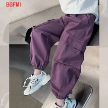 Mädchen Lila Casual Hosen Große Kinder Kleidung Koreanische Schwarz Cargo Lange Hosen Mädchen 2025, Frühling Mode Neue Baumwolle Hosen
