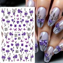 3D-Nagelkunst-Aufkleber, rot, lila, gelbe Blumen, Blatt, Rose, Frühling, Pflanzenmuster, Design, Abziehbilder, selbstklebende Dekoration, DIY-Maniküre