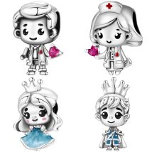 Orstarry 925 Sterling Silber Paar Arzt Cartoon Charakter Perlen Original Anhänger Armband Charm Schmuck Party DIY Geschenke