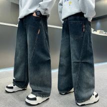 Jungen Mode Jeans Frühling Herbst Neue Lose Weiche Breite Bein Denim Hosen Trendy Gerade Lange Hosen für Teenager Kinder