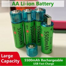 Batteria ricaricabile AA universale Batteria agli ioni di litio durevole da 5500 mAh AA USB Ricarica diretta per giocattoli Orologi Controller di gioco Fotocamere