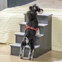 PawHut Escalera para Perros de 4 Peldaños con Acolchados 40x59x54,2 cm Gris