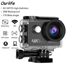 Kamera sportowa Ourlife 4K Ultra HD 16MP WiFi z ekranem 2.0 cala, 170D DVR, kamera internetowa, wodoszczelna do 30M, do nagrywania wideo na kasku.