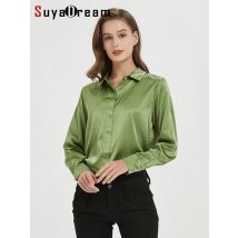 SuyaDream Frau Solide Hemden 93 % Echte Seide 7 % Spandex Lange Ärmel Chic Blusen, 2025 Frühling