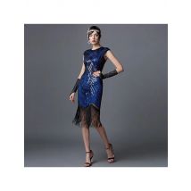 Gatsby Evening Dress Short Sleeve Bodycon 1920S Vintage Sequin Sleeveless Tassel Dress Banquet Ball Party Performance Costume