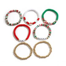 Salircon 7 Pcs/set Christmas Handmade Bead Stackable Polymer Clay Bead Bracelet Women New Year Elastic Bangles Xmas Jewelry Gift