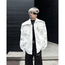 Cappotto in pelle da motociclista decostruente bianco da uomo Primavera Autunno Stile American High Street Ruffian Bella giacca da industria pesante