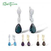 SANTUZZA Silber-Tropfenohrringe aus 925er-Sterlingsilber für Damen, magischer bunter Stein, weißer Zirkonia, Modeschmuck