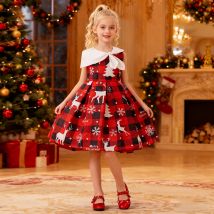 Plaid Weihnachten Party Mädchen Kleid Hirsch Schneeflocke Baum Druck Hochzeit Geburtstag Prinzessin Kleider Mädchen Brautjungfer Abend Kostüme