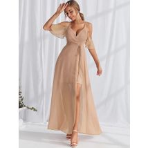 Uni thorse Cold Shoulder Wrap Saum Gürtel Maxi Ballkleid