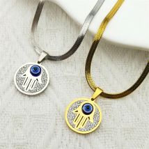 Böse blaue Auge Hand von Fatim Anhänger Halskette für Frauen Männer Gold Farbe Edelstahl Strass türkischen Amulett Kette Schmuck