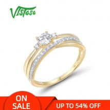 VISTOSO Gold Ringe Für Frauen Echtes 9K 375 Gelb Gold Ring Funkelnde Weiß CZ Versprechen Band Ringe
