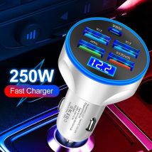 250w pd Auto ladegerät 5 Ports Schnell ladung pd qc 3.0 usb c Auto Schnell ladegerät Typ-C Adapter im Auto für iPhone Samsung Xiaomi