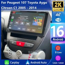 Per Peugeot 107 Per Toyota Aygo Citroen C1 2005 - 2014 Android 16 CarPlay Auto Autoradio Lettore Video Multimediale GPS stereo Testa
