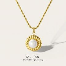 YACHAN Einfache Edelstahl Seil Ketten Halskette für Frauen Perle runde Metall Anhänger 18 Karat vergoldete Halsketten Schmuck Geschenk