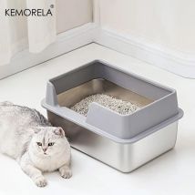 Lettiera per gatti extra large in acciaio inossidabile con custodia a parete alta antiaderente a prova di perdite facile da pulire include coperchio