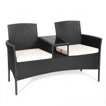 Polyrattan Gartenbank, 2-Sitzer Gartenmöbel Set mit Tisch & Kissen, 138 x 61 x 85 cm, Rattan Sitzbank wetterfest, Balkonmöbel