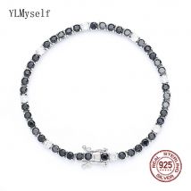 3MM Schwarz Mix Weiß Kubikzircon Kette Edlen Schmuck Für Frauen/Mann Tennis Armband Original s925 Sterling Silber