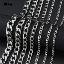 BTEN 1 Stück Breite 3 mm/5 mm/7 mm Curb Cuban Link Kette Halskette für Männer Frauen Basic Punk Edelstahl Kette Halsreifen