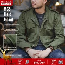 Maden Military M65 Field Jackets For Men's Green Vintage Army Jacket Casual Windbreaker Solid Lapel Collar with Pockets Overcoat