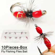10Pcs-Dry Flies Artificial Bait Fly Fishing Flies Red Griffith Ant Nymph Bait for Trout/carp Fishing Artificial (with Flies Box)