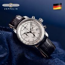 Zeppelin luxo lazer quartzo relógio de couro masculino business esportes data impermeabile multi-função cronômetro