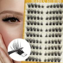 Selbstklebende falsche Wimpern, 80 Stück, natürliches Aussehen, 11–15 mm, Cat Eye Fox Eye, wiederverwendbar, ultradünn und leicht, D-Curl, geeignet für Anfänger