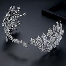 Luxury Leaf Bridal Tiara Headbands For Wedding Bride Headdress Cubic Zirconia Tiaras For Women Party Prom Hair Jewelry Hairband