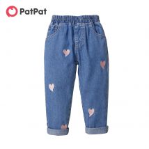 Patpat Kleinkind Mädchen Herz bestickt elastische blaue Jeans Jeans geeignet für die Sommersaison weich und bequem