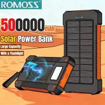 ROMOSS 120W 500000mAh banco de energía Solar portátil de gran capacidad carga súper rápida batería externa al aire libre para iPhone 17/16/15