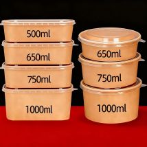 Kraft Paper Bowls with Lids Disposable Salad Noodles Bowls Bento Lunch Box Take Away Food Boxes Fresh-cut Fruits Food Container